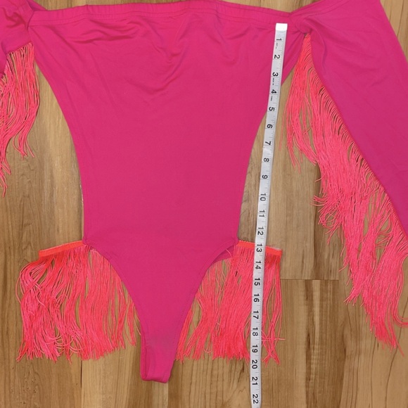 Neon off the shoulders long sleeves open back bodysuit size M - Picture 11 of 12